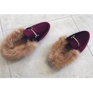 Faux-fur velvet loafers